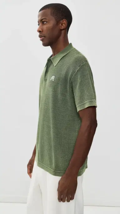 Malbon Brickwork Knit Polo Rifle Green | Thumbnail 4