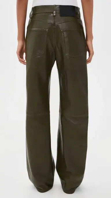 Helmut Lang Leather Relaxed Bootcut Pants Dark Moss/Black | Thumbnail 3