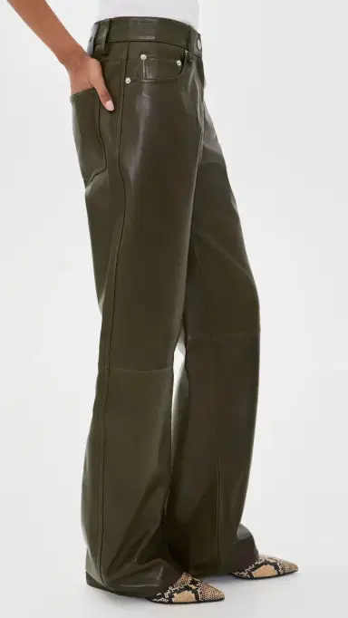 Helmut Lang Leather Relaxed Bootcut Pants Dark Moss/Black | Thumbnail 4