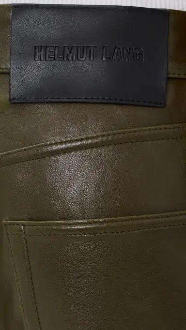 Helmut Lang Leather Relaxed Bootcut Pants Dark Moss/Black | Thumbnail 6
