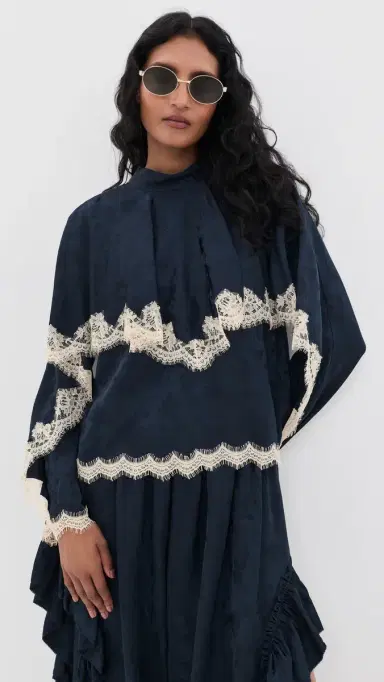 Sea Shay Lace Long Sleeve Top Navy | Thumbnail 2