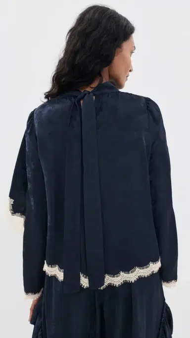 Sea Shay Lace Long Sleeve Top Navy | Thumbnail 3