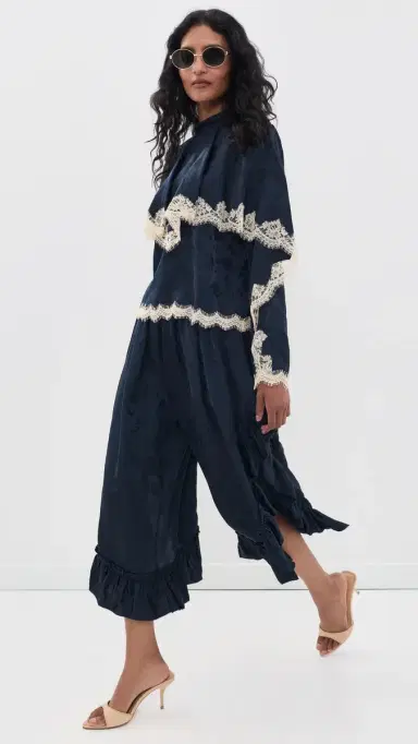 Sea Shay Lace Long Sleeve Top Navy | Thumbnail 5
