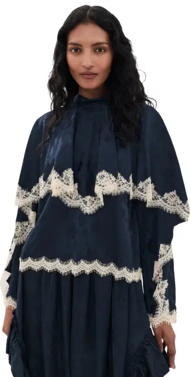 Sea Shay Lace Long Sleeve Top Navy | Thumbnail 1