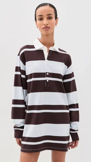 GOOD AMERICAN The Knit Rugby Mini Dress Sky ocha Club Stripe | Thumbnail 2