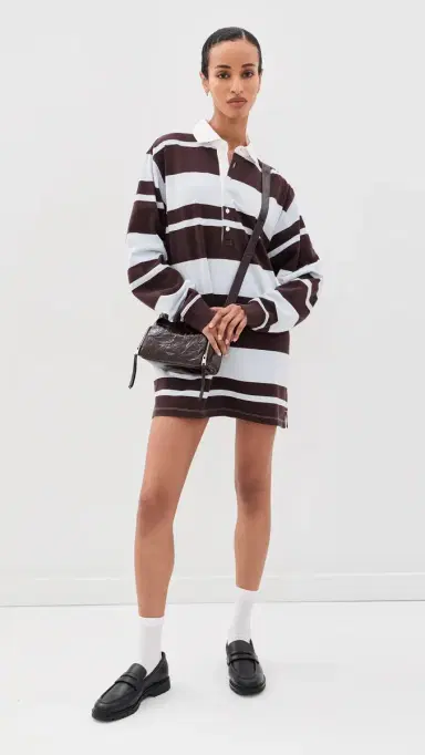 GOOD AMERICAN The Knit Rugby Mini Dress Sky ocha Club Stripe | Thumbnail 5