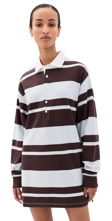 GOOD AMERICAN The Knit Rugby Mini Dress Sky ocha Club Stripe | Thumbnail 1