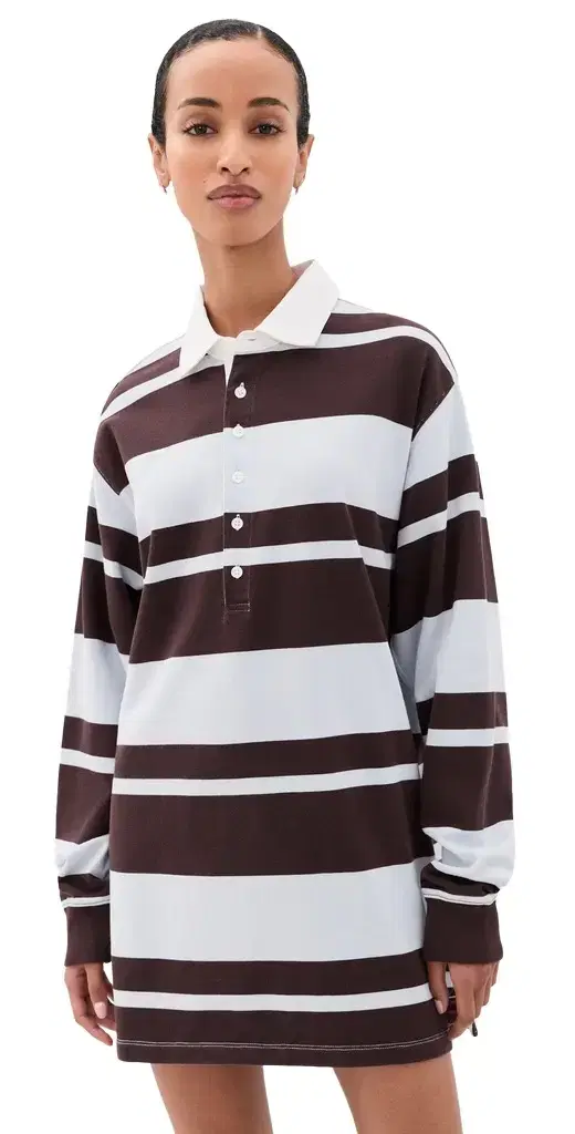 GOOD AMERICAN The Knit Rugby Mini Dress Sky ocha Club Stripe