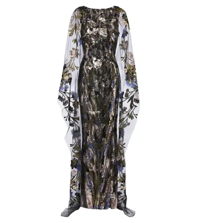 Elie Saab Floral sequined caped gown