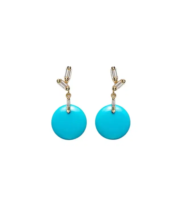 Suzanne Kalan 18kt gold drop earrings with diamonds and turquoise