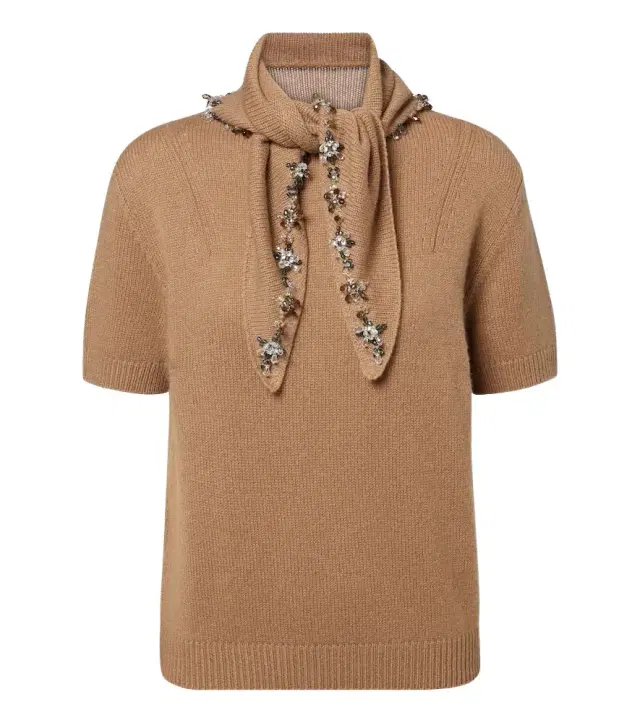 Prada Embellished tie-neck cashmere sweater