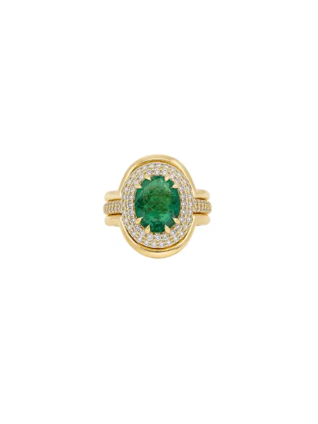 Wish Fine Jewelry 2.37ct Diamond Emerald 18K Gold Signet Ring