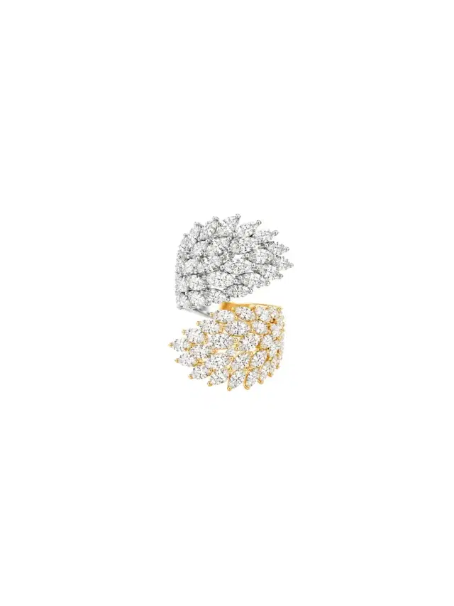 Wish Fine Jewelry 2.75ct Diamond 18K Gold Cluster Leaf Bypass Ring