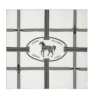 Fendi Square foulard with the Selleria motif, a graphic | Thumbnail 1 Fendi Square foulard with the Selleria motif, a graphic | Thumbnail 1