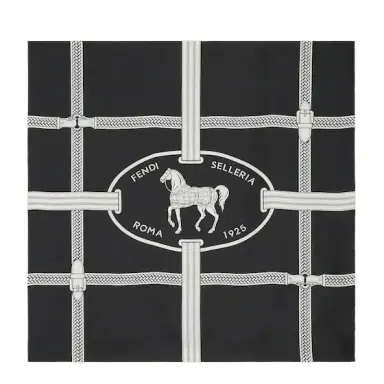 Fendi Square foulard with the Selleria motif, a graphic | Thumbnail 1 Fendi Square foulard with the Selleria motif, a graphic | Thumbnail 1