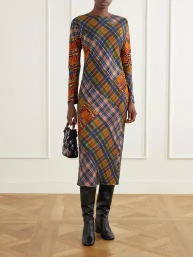 Dries Van Noten Checked Crepe Midi Dress | Thumbnail 2