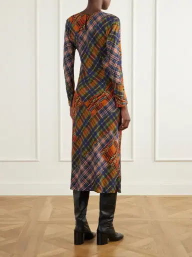 Dries Van Noten Checked Crepe Midi Dress | Thumbnail 3