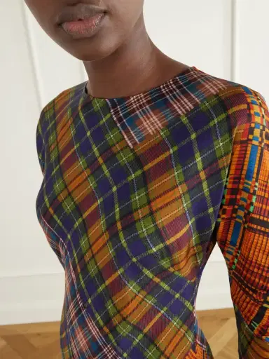 Dries Van Noten Checked Crepe Midi Dress | Thumbnail 4