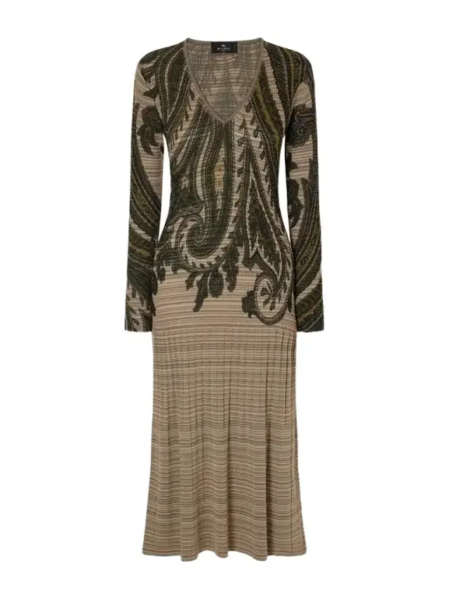 Etro Printed Ribbed-knit Midi Dress