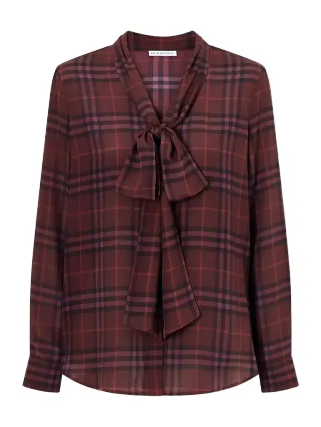 Burberry Rhiannon Pussy-bow Checked Silk-crepe Blouse
