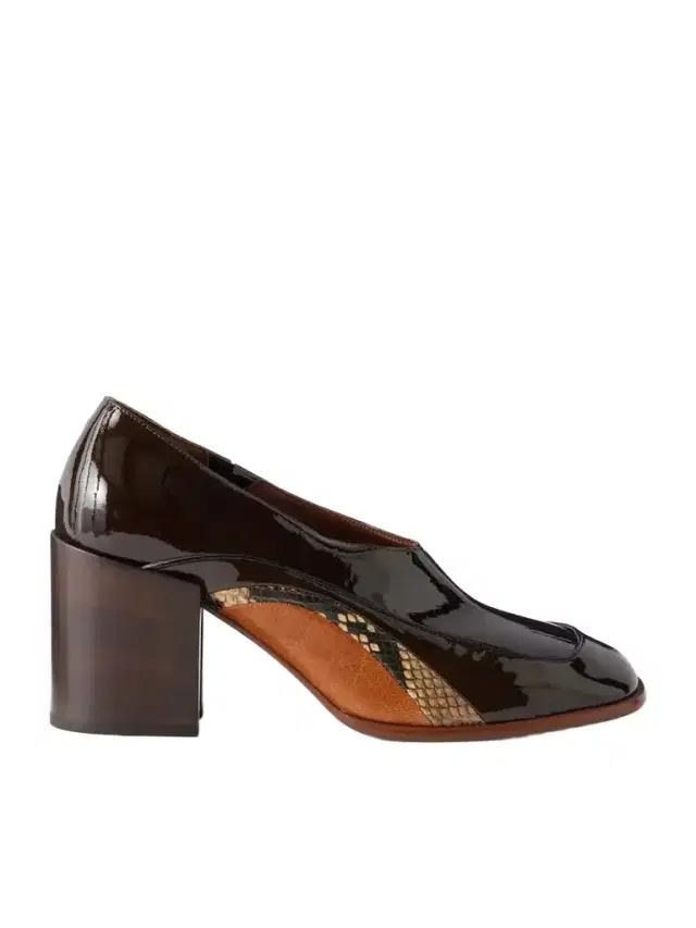 Dries Van Noten Snake-effect Trimmed Patent-leather Pumps