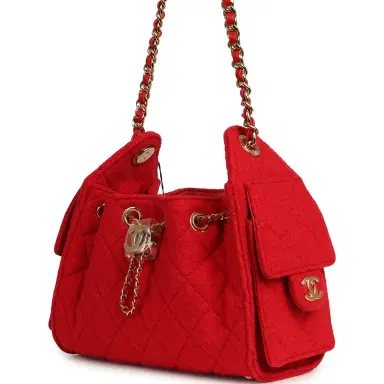 Chanel Chanel Mini 25 Hobo Bag Red Wool Felt Gold Hardware | Thumbnail 5
