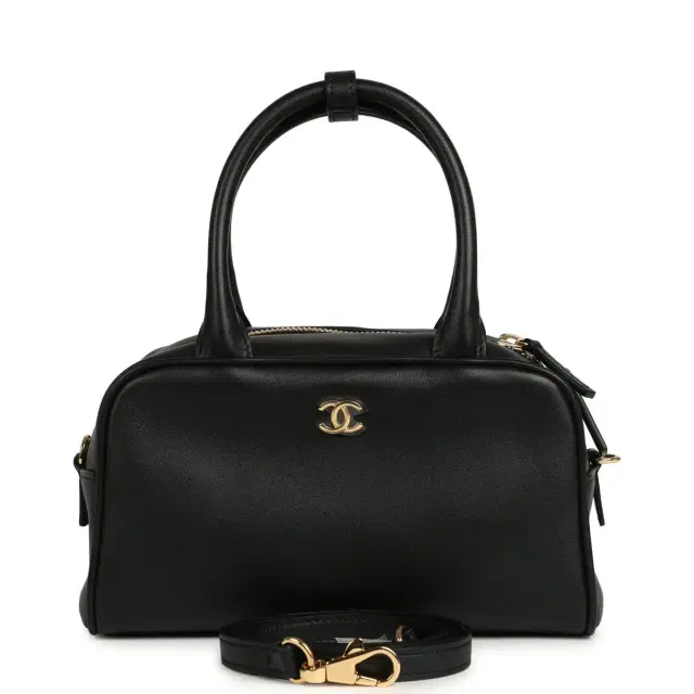 Chanel Chanel Mini Bowling Bag with Strap Black Calfskin Gold Hardware