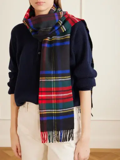 Johnstons of Elgin Fringed Checked Wool Scarf | Thumbnail 2