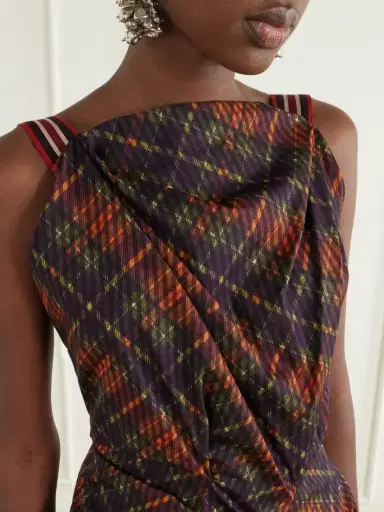 Dries Van Noten Twisted Draped Checked Cotton Midi Dress | Thumbnail 4