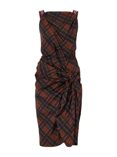 Dries Van Noten Twisted Draped Checked Cotton Midi Dress | Thumbnail 1