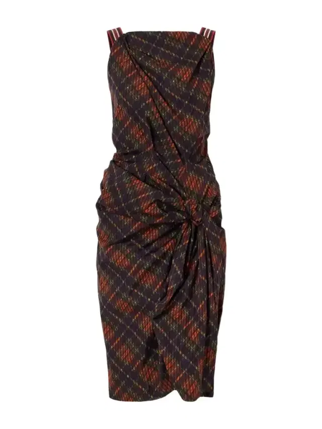 Dries Van Noten Twisted Draped Checked Cotton Midi Dress