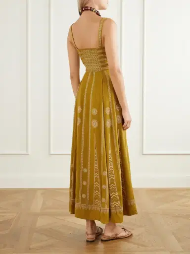 Emporio Sirenuse Elida Pleated Embroidered Silk Maxi Dress | Thumbnail 3