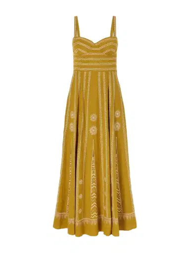 Emporio Sirenuse Elida Pleated Embroidered Silk Maxi Dress | Thumbnail 1