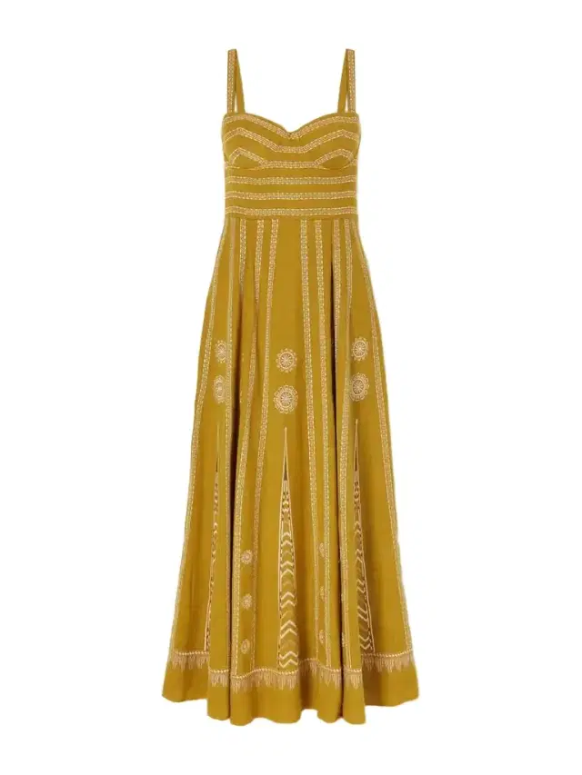 Emporio Sirenuse Elida Pleated Embroidered Silk Maxi Dress