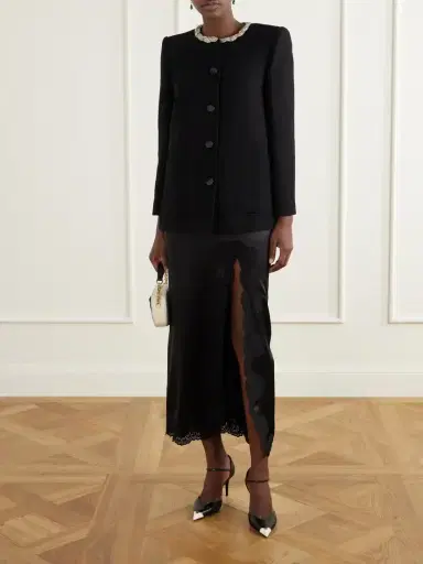 Valentino Garavani Lace-trimmed Silk-satin Midi Skirt | Thumbnail 2