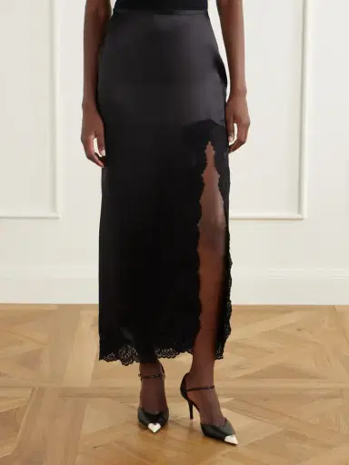 Valentino Garavani Lace-trimmed Silk-satin Midi Skirt | Thumbnail 3