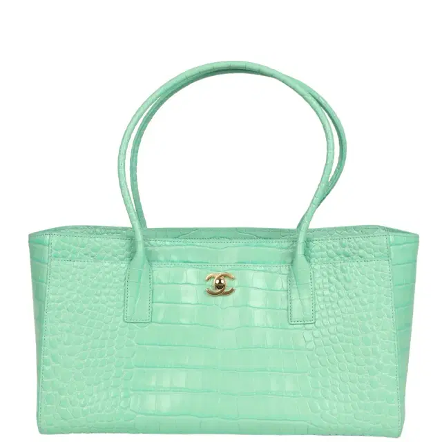 Chanel Chanel Small Cerf Shopping Bag Teal Croc Embossed Calfskin Gold Hardware