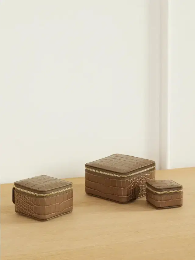 Smythson Mara Set Of Three Croc-embossed Leather Jewelry Cases