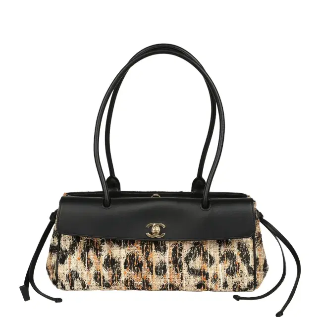 Chanel Chanel Small Leopard Print "Urban Essential" East West Shopping Tote Black Calfskin, Brown, Black, White Tweed, Mixed Fibers Gold Hardware