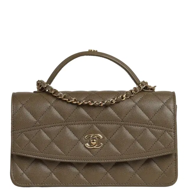 Chanel Chanel Trendy Top Handle Clutch with Chain Dark Khaki Caviar Gold Hardware