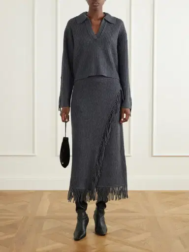 Simkhai Natalia Fringed Ribbed Wool And Recycled Cashmere-blend Polo Sweater | Thumbnail 2
