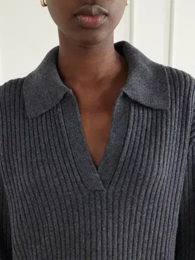 Simkhai Natalia Fringed Ribbed Wool And Recycled Cashmere-blend Polo Sweater | Thumbnail 4