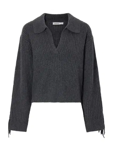 Simkhai Natalia Fringed Ribbed Wool And Recycled Cashmere-blend Polo Sweater | Thumbnail 1