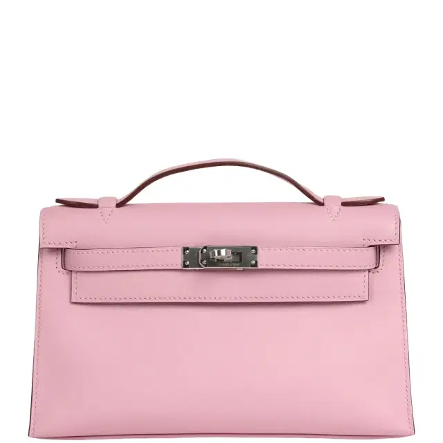 HERMÈS Hermes Kelly Pochette Mauve Sylvestre Swift Palladium Hardware