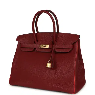 HERMÈS Pre-owned Hermes Special Order (HSS) Birkin 35 Rouge H Verso Togo Gold Hardware | Thumbnail 5 HERMÈS Pre-owned Hermes Special Order (HSS) Birkin 35 Rouge H Verso Togo Gold Hardware | Thumbnail 5