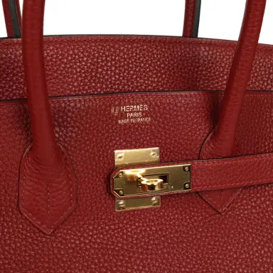 HERMÈS Pre-owned Hermes Special Order (HSS) Birkin 35 Rouge H Verso Togo Gold Hardware | Thumbnail 7 HERMÈS Pre-owned Hermes Special Order (HSS) Birkin 35 Rouge H Verso Togo Gold Hardware | Thumbnail 7