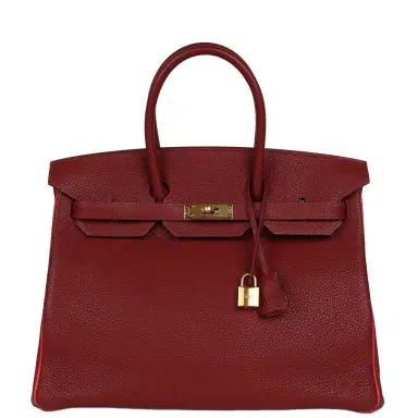 HERMÈS Pre-owned Hermes Special Order (HSS) Birkin 35 Rouge H Verso Togo Gold Hardware | Thumbnail 1 HERMÈS Pre-owned Hermes Special Order (HSS) Birkin 35 Rouge H Verso Togo Gold Hardware | Thumbnail 1