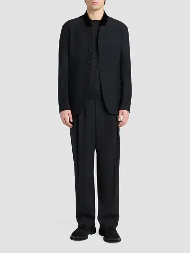 Giorgio Armani Men's Rice-Stitch Band Collar Jacket - Black | Thumbnail 2