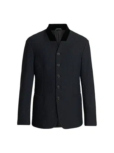 Giorgio Armani Men's Rice-Stitch Band Collar Jacket - Black | Thumbnail 1