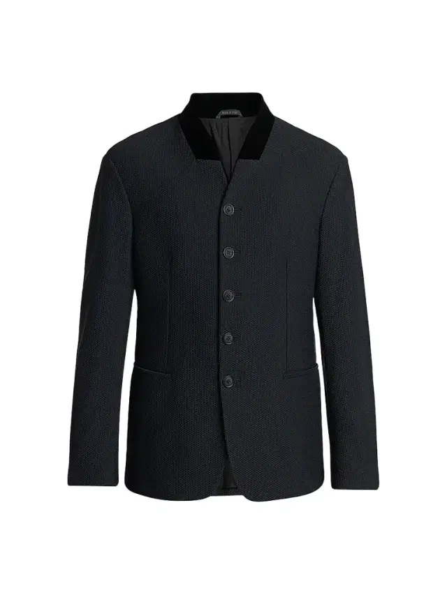 Giorgio Armani Men's Rice-Stitch Band Collar Jacket - Black